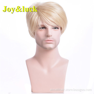 Blond Wholesale Price Wigs For White Male Free Part Straight Mens Honey Blonde 613 Men Wig Short Natural Synthetic Hair Wigs